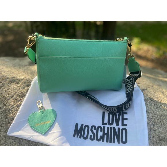 LOVE MOSCHINO Crossbody Bag PU Leather Branded Charms Zip Closure w/Dusty - Picture 7 of 15